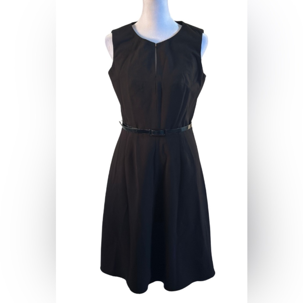 Calvin Klein Black Sleeveless Belted A-Line Dress